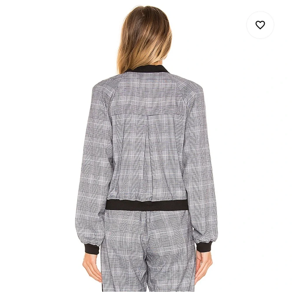 NWT REVOLVE Bobi Black Menswear Plaid Bomber Ivory & Black - Picture 4 of 10